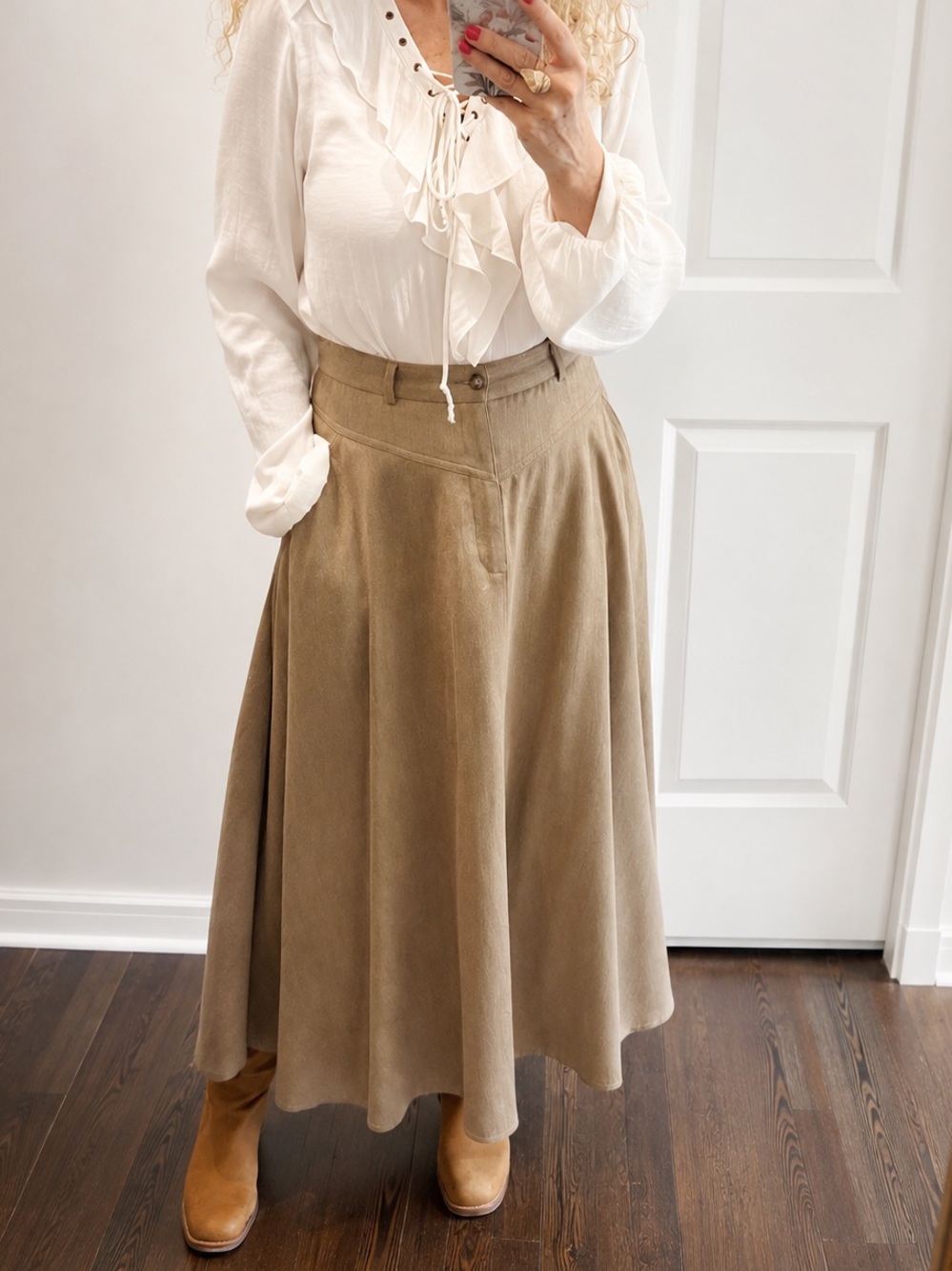 Vintage A-Line Maxi Skirt in Khaki Tan